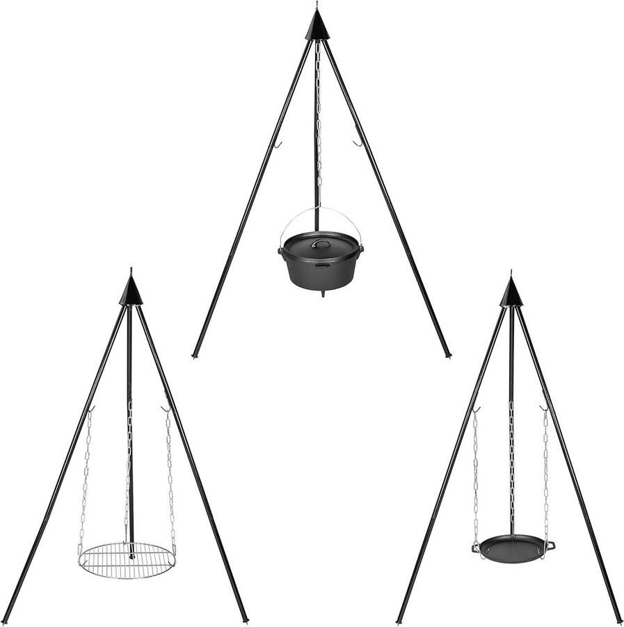 Draaibaar Grillrek met Driepoot Buitenkeuken Grill Buiten Koken In Hoogte Verstelbaar 40 cm Grill Diameter Zwart-Zilver