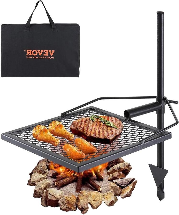 Draaibaar Grillrooster Kampvuur Grill Buiten Koken Hittebestendig Staal 405 x 405 mm Zwart