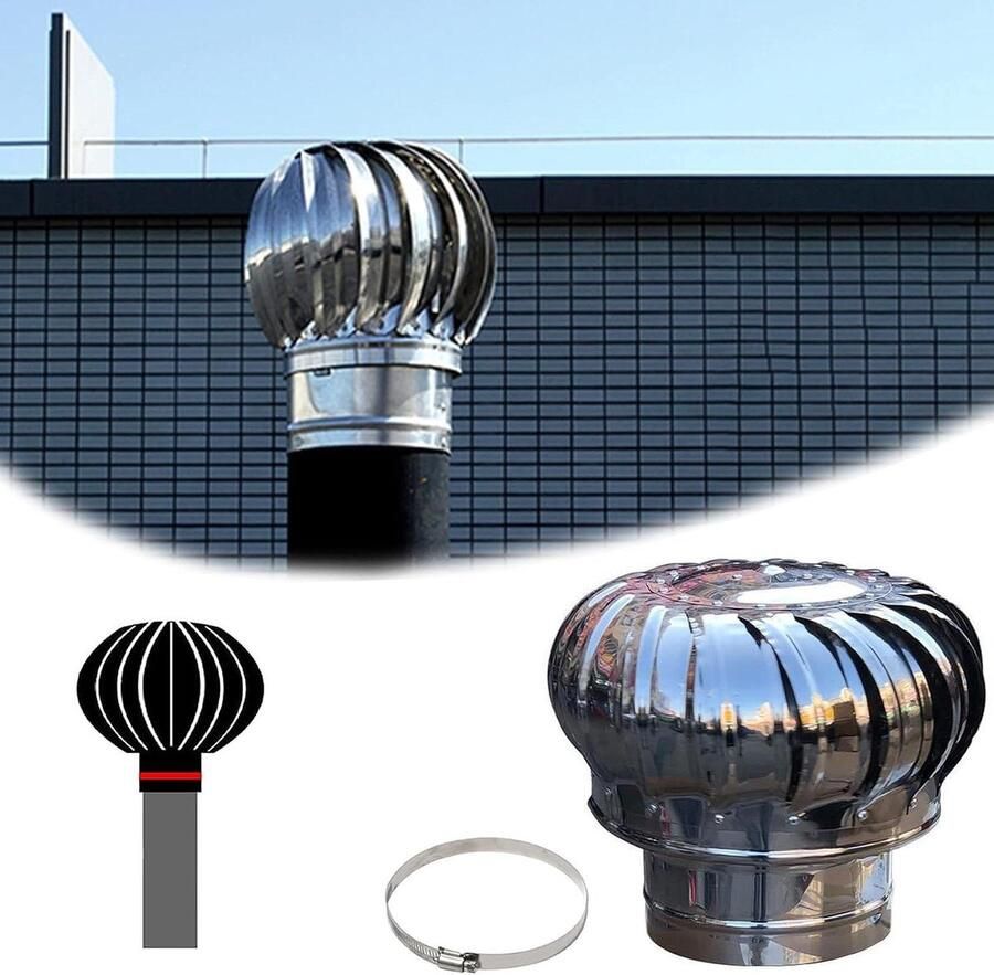 Draaibare Afzuigkap Ventilatiekap Dakventilator Luchtstroom Verbeteren Roestvrij Staal Constructie 100 mm Deksel Zilver