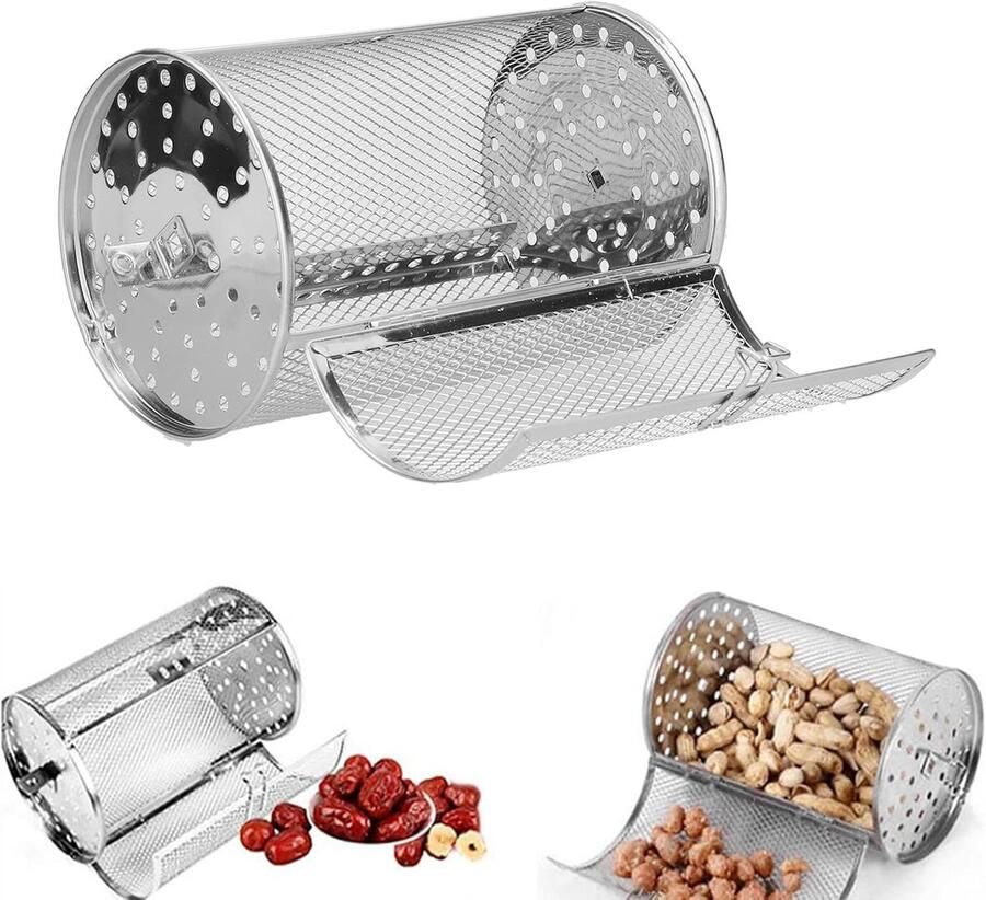 Draaibare Frituurmand Bakaccessoire Oven Koffiebonen Roosteren 360 Graden Rotatie 12x12x18 cm Zilver