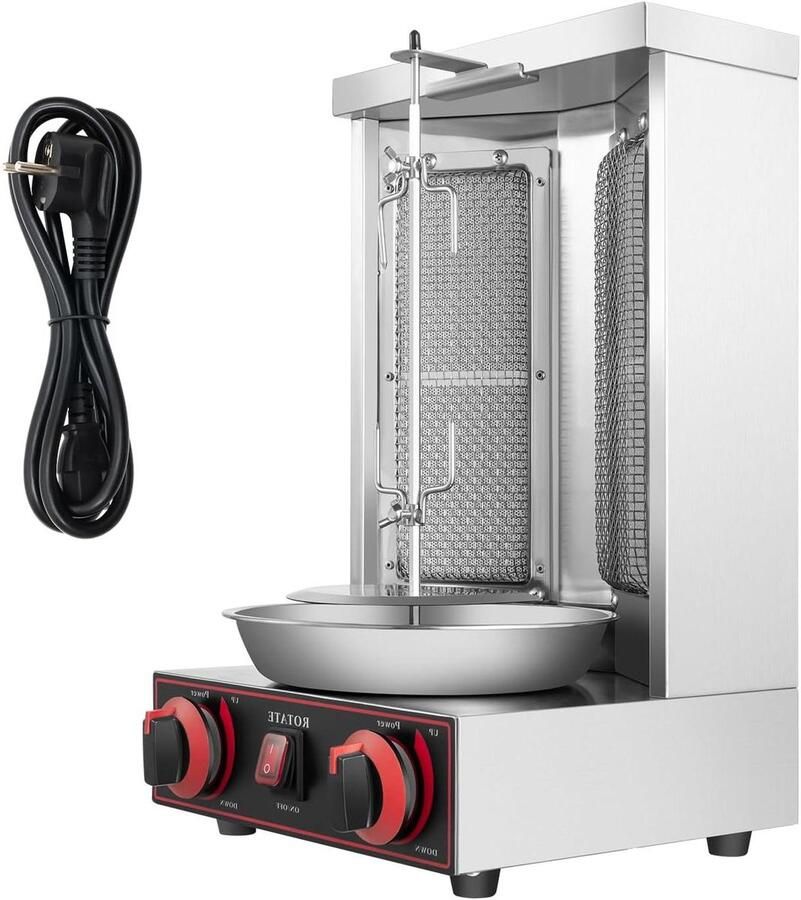 Draaibare Grill Tafelgrill Apparaat Horeca Grillen Automatische 360 Graden 29.5 x 30 x 48 cm Zilver