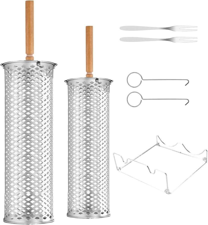 Draaibare Grillmand Roestvrij Staal Groenten Grillen Gelijkmatige Warmte 33 cm Lengte Zilver
