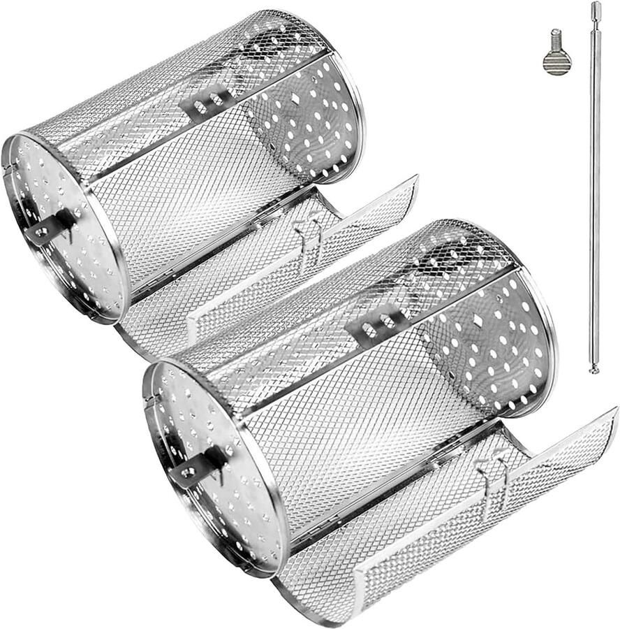 Draaibare Grillmand Ronde Kooi Barbecue Koken Gelijkmatig Grillen 14 x 23 cm Zwart
