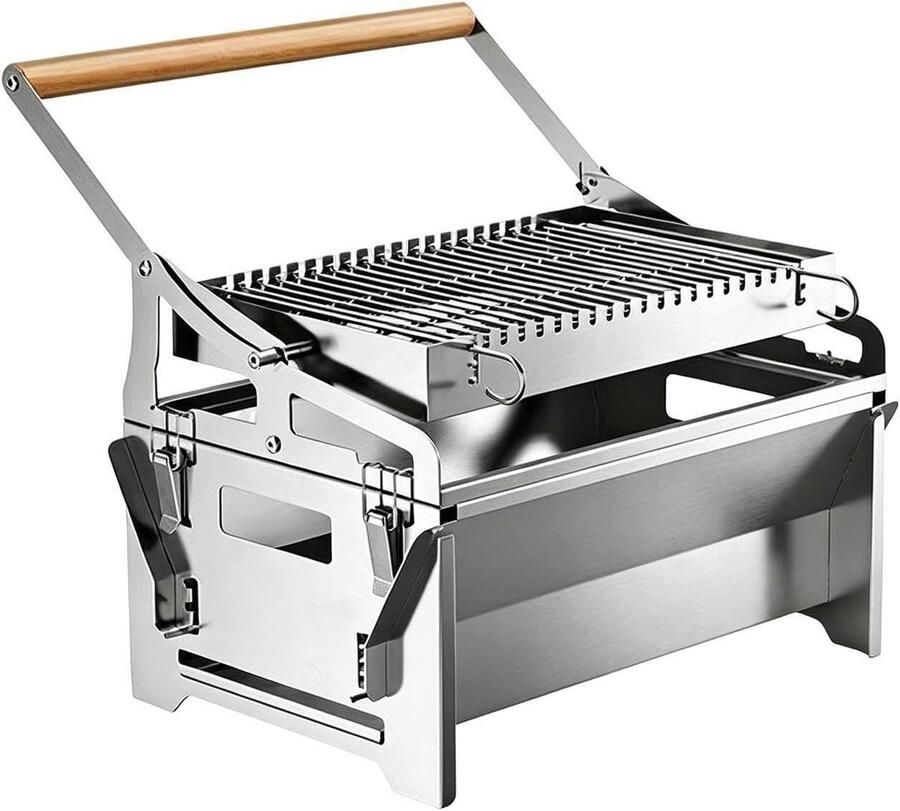 Draaibare Houtskoolbarbecue Compacte Grill Outdoor Koken 360 Graden Rotatie 16x30x16 cm Zilver