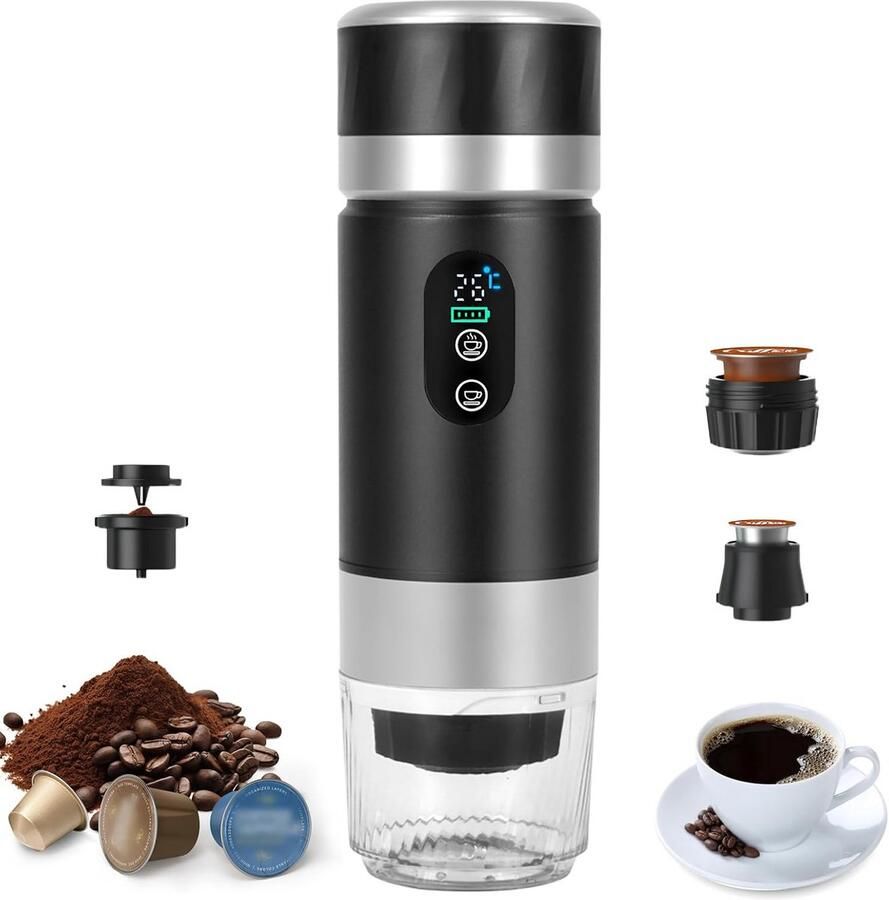 Draaibare Koffiezetapparaat USB Oplaadbaar Espresso Machine voor Capsules en Gemalen Koffie Compact voor Reizen en Camping