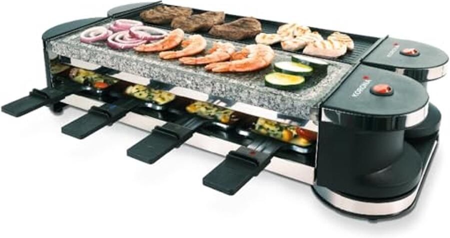 Draaibare raclette voor 8 personen met natuursteen en antiaanbaklaag Grillplaat met extra lange kabel