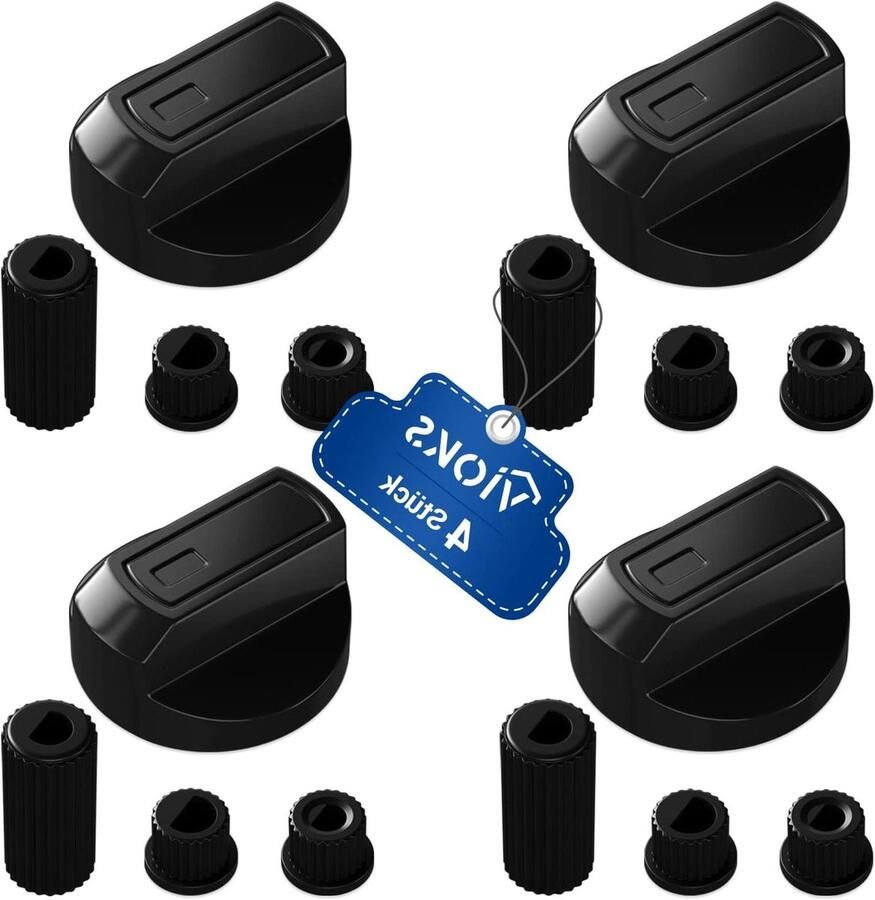 Draaiknop fornuis set Schakelaar oven Apparaat repareren Universeel met adapters 4 stuks Zwart