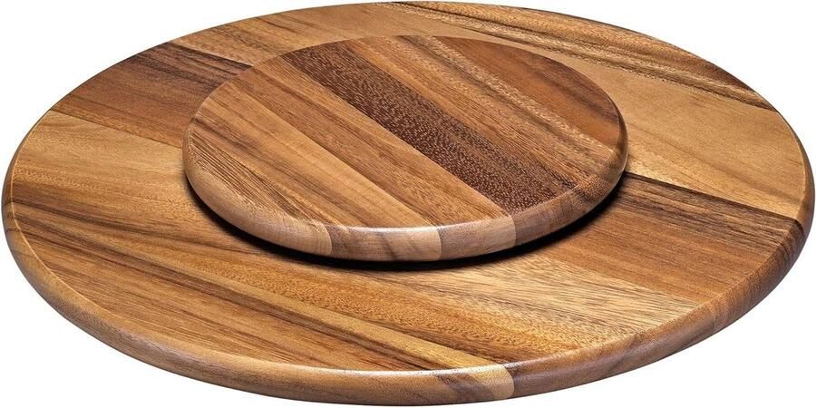 Draaiplateau Hout Fondue Serveerbord Gezellig Tafelen Kogelgelagerd Draaimechanisme 405 cm Diameter Natuurlijk Hout