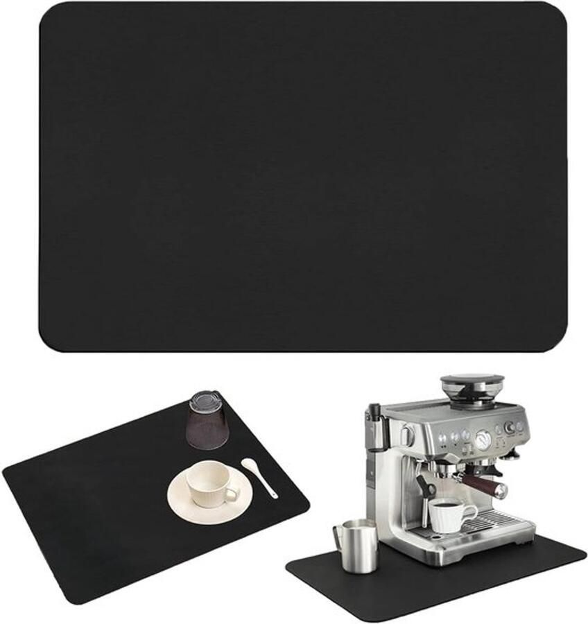 Drainer Mat voor Koffiemachine 60 x 50 cm Antislip en Sneldrogend Keukenmat voor Tafel en Bar in Donkergrijs