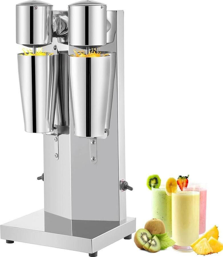 Drankmixer Dubbele Kop Milkshake Machine Snelle Drankjes Maken 180 Watt Krachtig 800 ml Capaciteit Roestvrij Staal