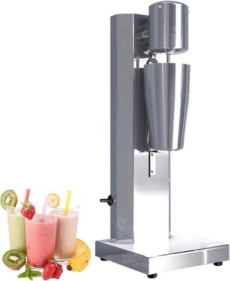 Drankmixer Dubbele Kop Shake Blender Professioneel Dranken Maken Twee Snelheden Roestvrij Staal Zilver