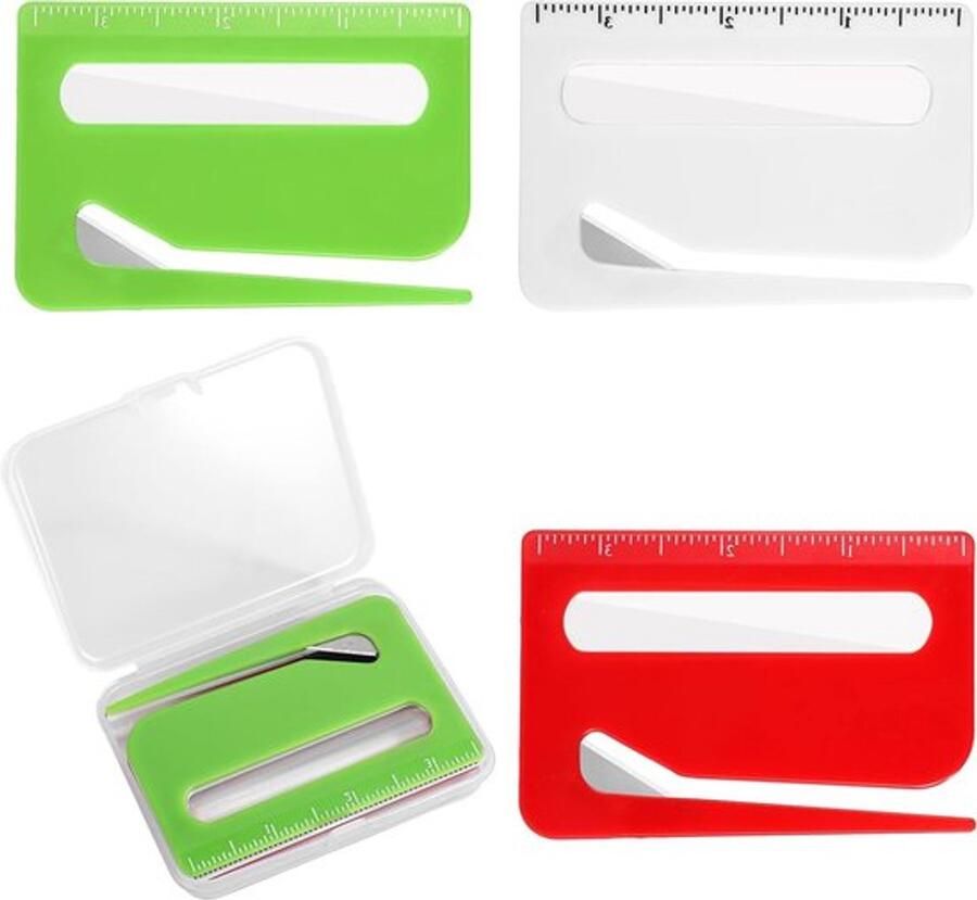 Drie kleuren enveloppenopeners met schaal en vergrootglas multifunctionele snijmachine voor kantoor en thuis met opbergdoos
