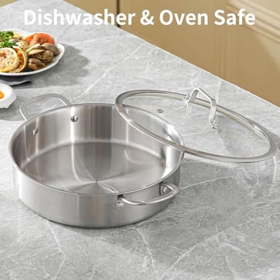 Drie-laagse RVS Koekenpan 30cm Inductie Oven en Vaatwasserbestendig