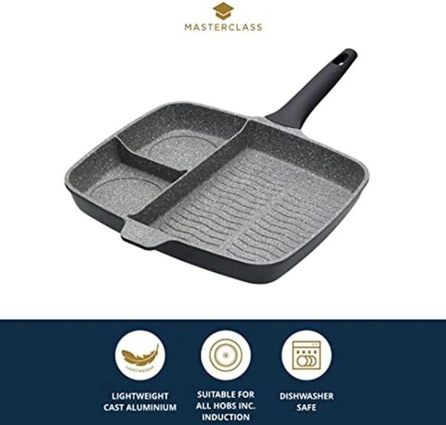 Driedelige Grillpan 32cm 3-in-1 Antiaanbakplaat voor Inductie Gegoten Aluminium