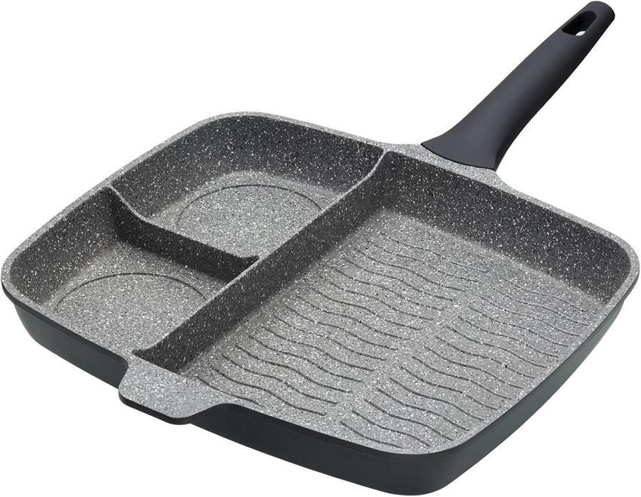 Driedelige Grillpan 32cm 3-in-1 Antiaanbakplaat voor Inductie Gegoten Aluminium