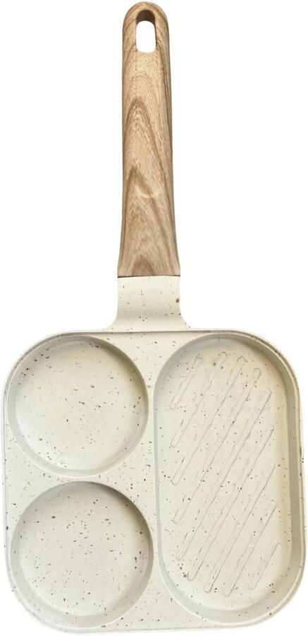 Driedelige pan Ontbijtpan koekenpan Meerdere gerechten koken Gelijkmatige verwarming 36.5 x 18.5 cm Crèmekleurig