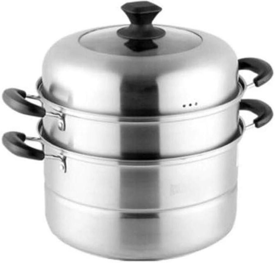 Drielaags Stomer Stoompan Gezond Koken Gelijkmatige Stoomverdeling 3-5 Personen Zilver