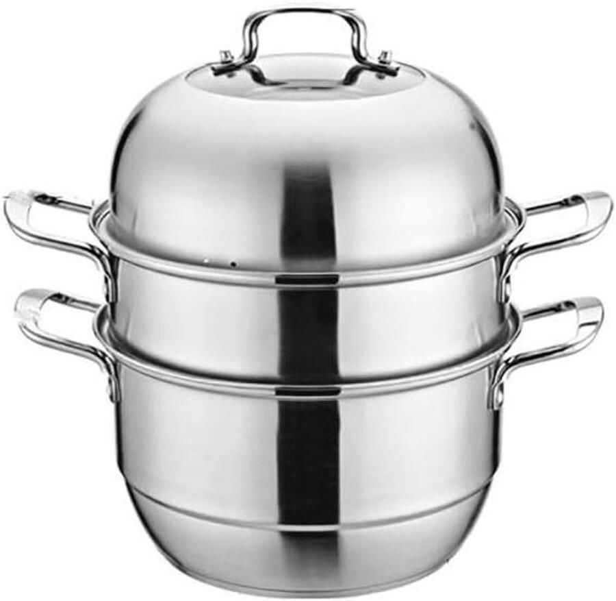 Drielaags Stoomkoker Stoompan Gezond Koken Universeel Geschikt 28 cm Zilver