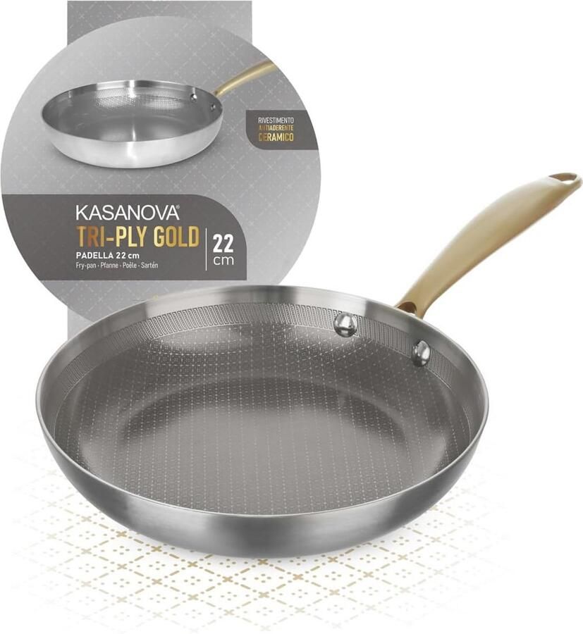 Drielaagse Braadpan 22 cm Gouden Afwerking