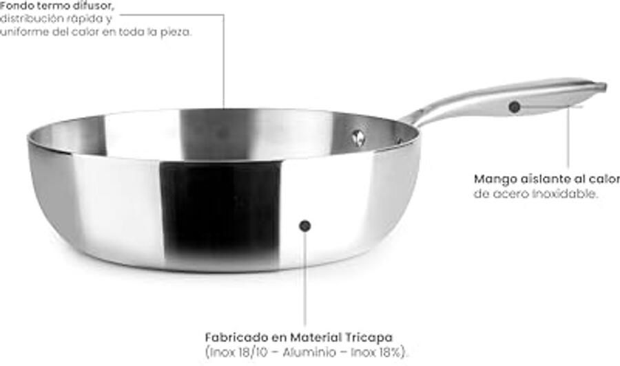 Drielaagse Roestvrij Stalen Pan 32 cm Geschikt voor Inductie Natuurlijk Koken zonder Antiaanbaklaag - Foto 2
