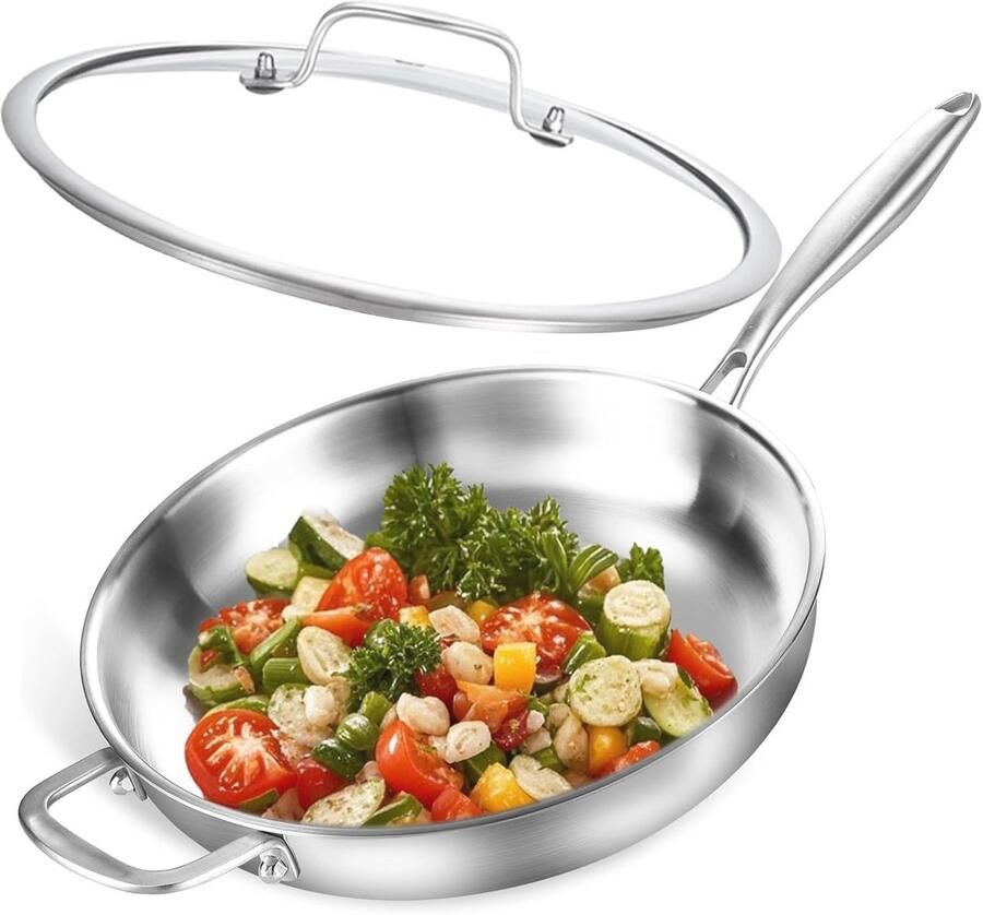 Drielaagse Roestvrijstalen Koekenpan 30 cm Energiebesparend en Ovenbestendig