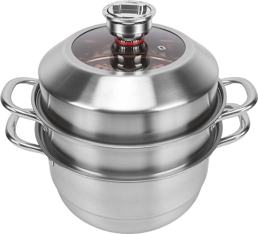 Stoompan RVS Meerlaagse Stomer Gezinsmaaltijden Bereiden Ingebouwde Timer 275 x 365 cm Zilver