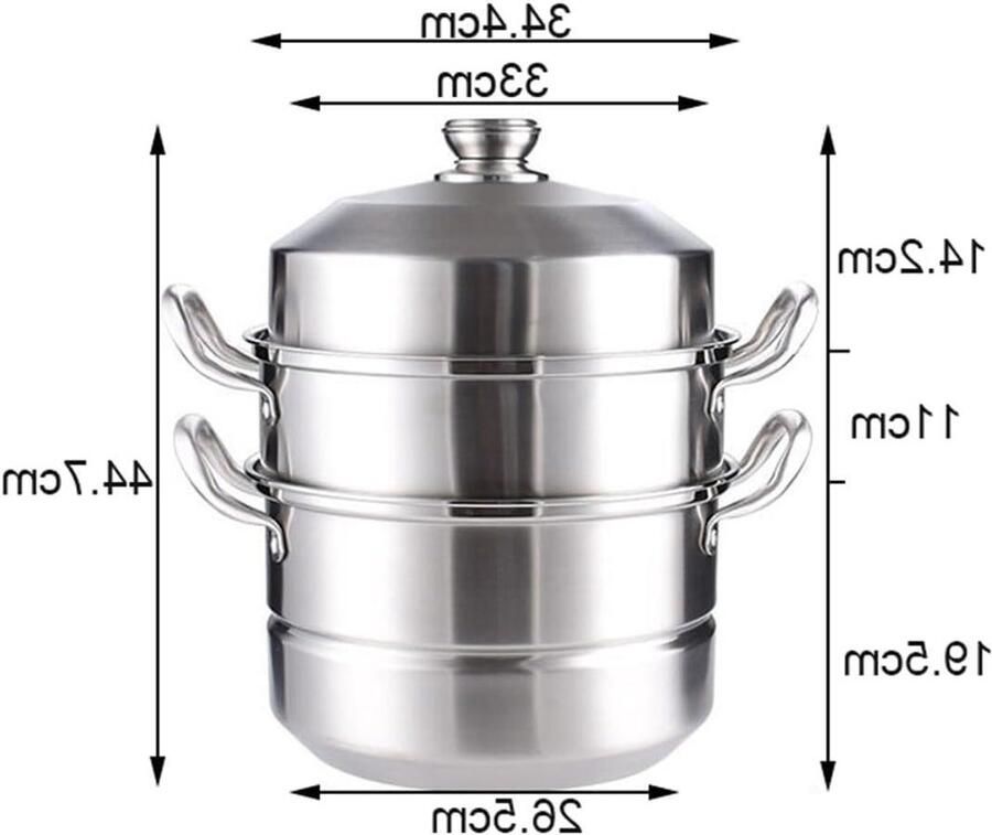 Drielaagse stoompan Stapelbare pan Gezond koken Roestvrij staal 34 cm Zilverkleurig