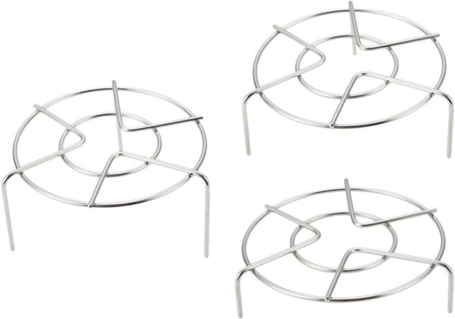 Driepoot Stoomrek Kookstandaard Stoomkoker Gezond Koken Hittebestendig Roestvrij Staal 15x8CM Zilver