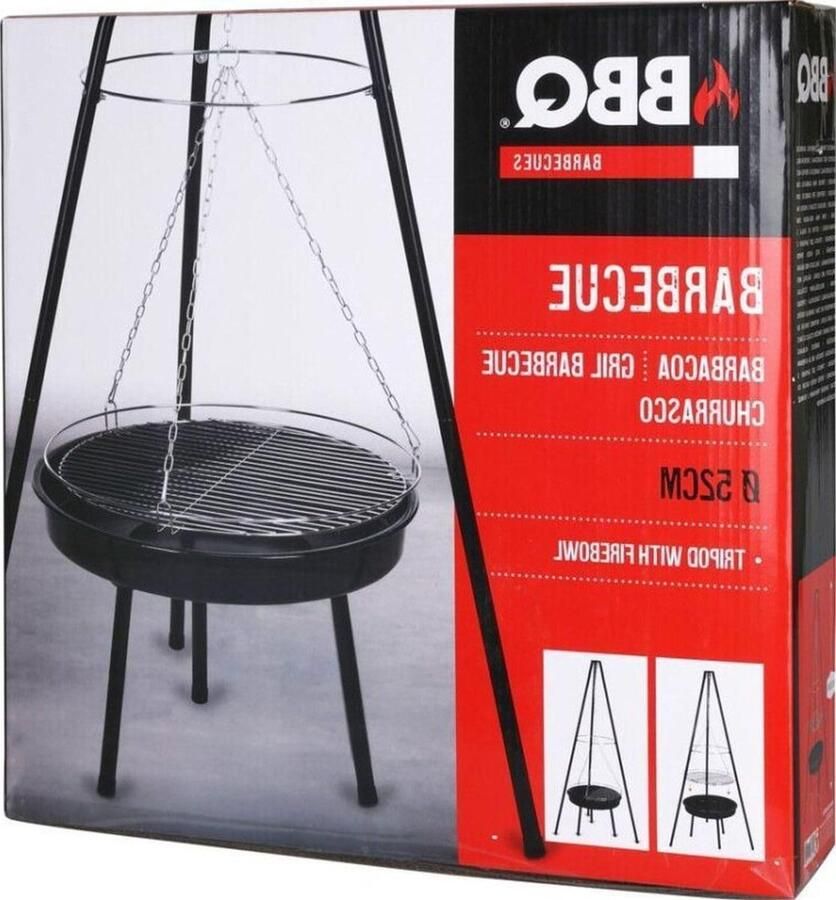 Driepootgrill Zwenkgrill Tuinhaard Buiten Koken In Hoogte Verstelbaar Ø52 cm Zwart