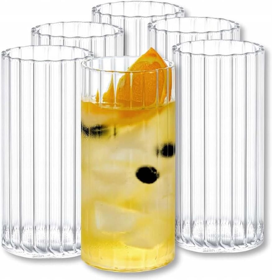 Drinkglazen van geribbeld glas set van 6 300 ml glazen voor water sap limonade thee ijskoffie cocktails waterglazen sapglazen vaatwasmachinebestendig