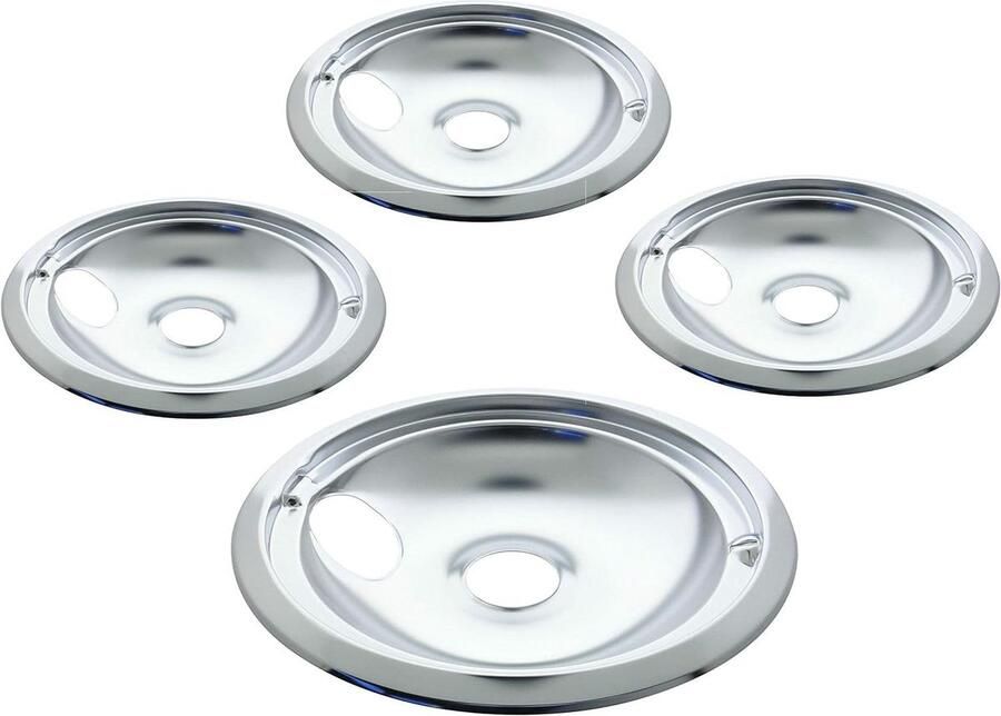 Drip Bowls Lekbakjes Set Oven Beschermen Chrome Afwerking 4 Stuks Zilver