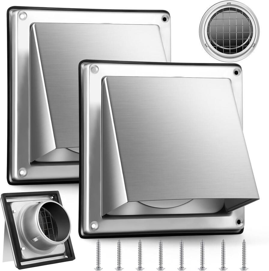 Droger Ventilatiedeksel Afzuigkap Deksel Ventilatie Buiten Roestvrij Staal 2 Stuks 4 Inch Zilverkleurig