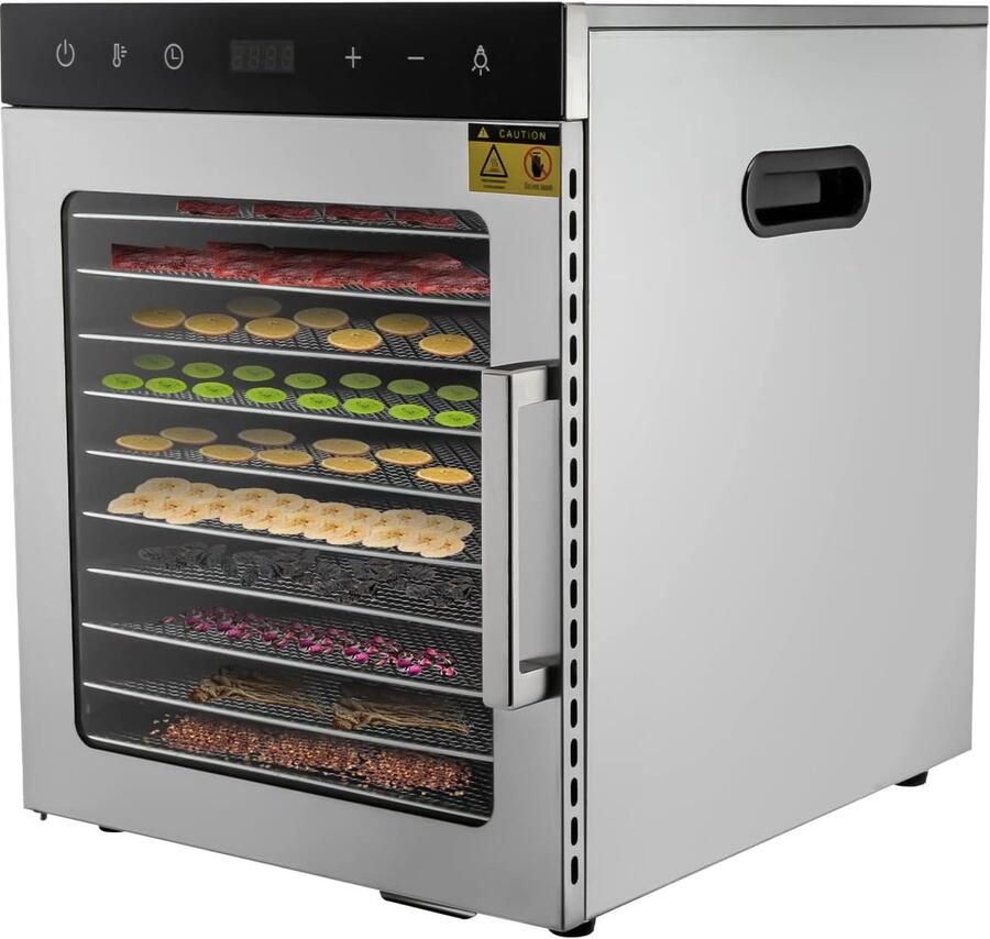 Droogautomaat Roestvrij Staal Voedseldroger Dehydrator Gezond Snacks Maken 10 Etages Grote Capaciteit 800 Watt Zilver Zwart