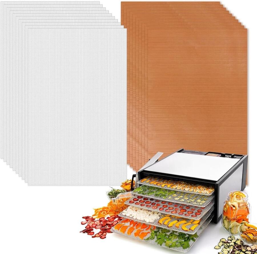 Droogfolie voor droogautomaat 27 x 17 cm 10 stuks siliconen mesh droogfolie en 10 stuks teflon dehydratorbladen herbruikbare voedseldehydratormatten anti-aanbaklaag stoommatten voor