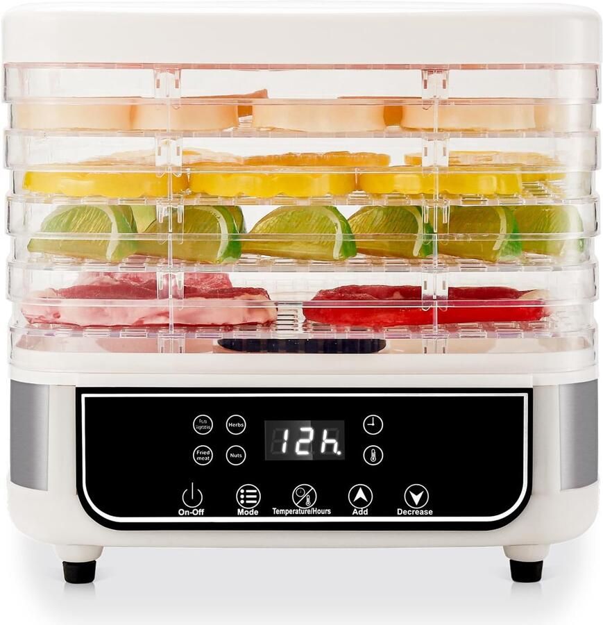 Droogmachine met 72-uurs timer en instelbare temperatuur van 35-70 °C voor het drogen van fruit lekkernijen voor huisdieren groenten en vlees (EU)