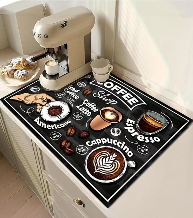 Droogmat voor Koffiezetapparaat Sneldrogend Ideaal voor Keuken en Kantoor Zwart Vaatwasmachinebestendig Antislip