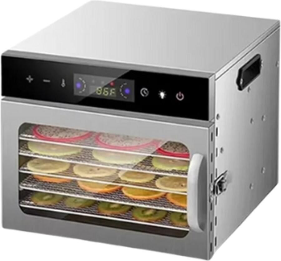 Droogoven- Voedseldroger Dehydrator 6 laags BPA Vrij Met 6 Lagen 800 Watt Tempratuur 30 tot 90 graden Voor Groente Fruit en Vlees