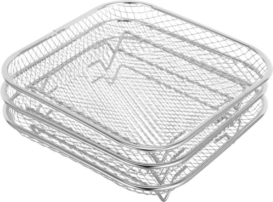 Droogrek Airfryer Accessoire Koken en Drogen Stapelbaar Ontwerp 21 x 21 x 4.5 cm Zilver