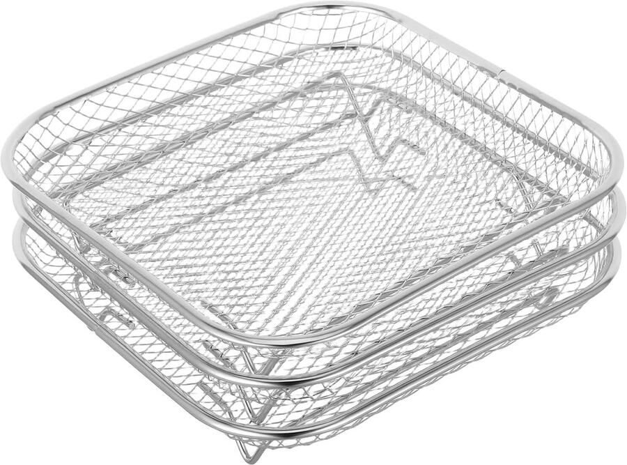 Droogrek Airfryer Accessoire Koken en Drogen Stapelbaar Ontwerp 21 x 21 x 4.5 cm Zilver - Foto 2