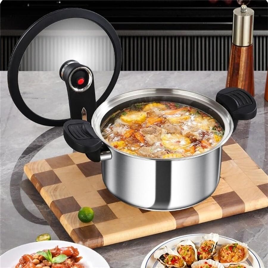 Druk Slow Cooker Stoofpot Pan Snel Koken Roestvrij Staal 3.5L Zilverachtig Zwart