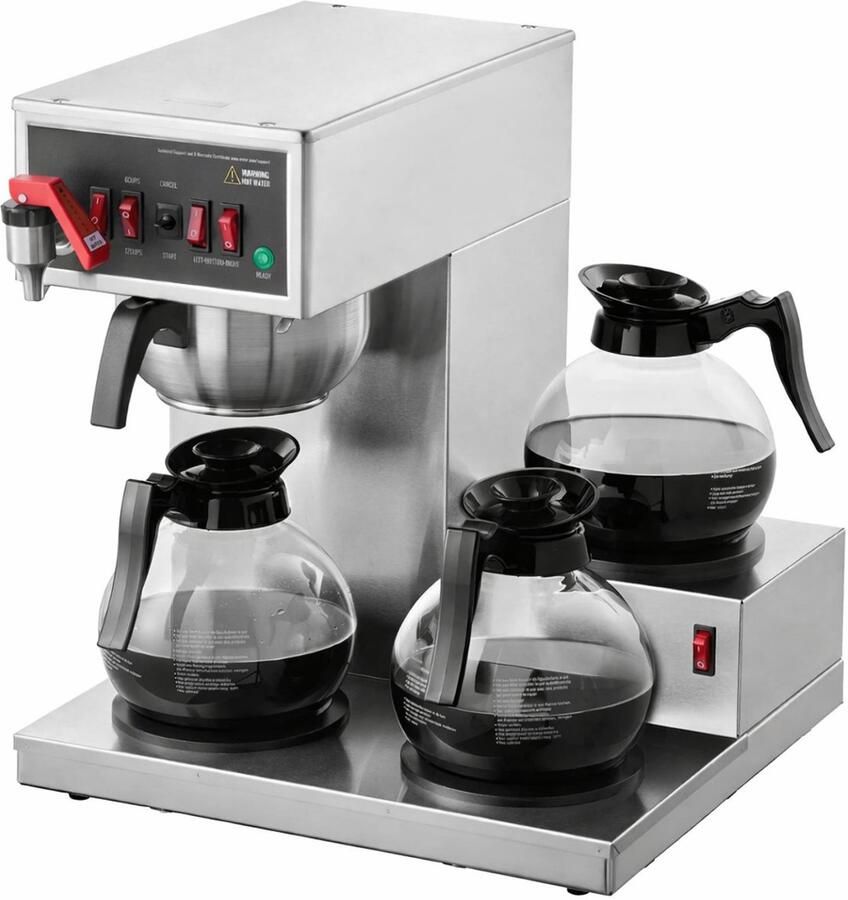 Druppelkoffiezetapparaat 12 Kops 3 Glazen Karaffen 3 Warmhoudplaten RVS SUS304 Trechter Mechanische Bediening Automatische Watertoevoer Commercieel Koffiezetapparaat Kantoor Restaurant Café 6 Minuten