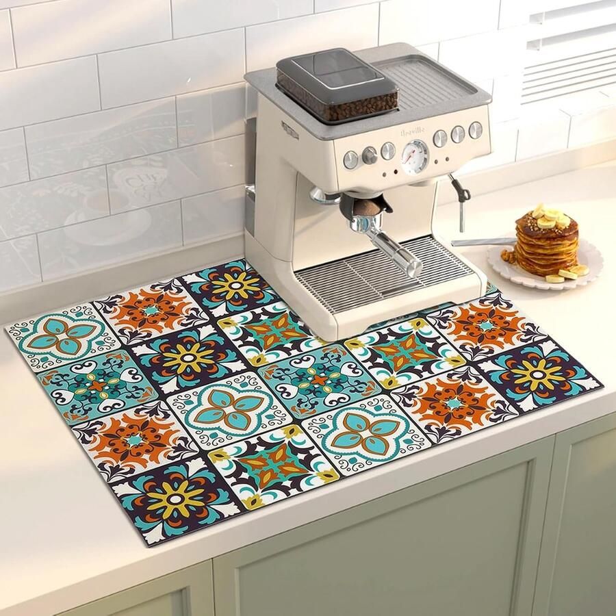 Druppelmat voor Koffiezetapparaat 50 x 40 cm Sneldrogende Antislip Rubber Ondergrond Absorberende Droogmat Keukenaccessoire voor Koffieliefhebbers