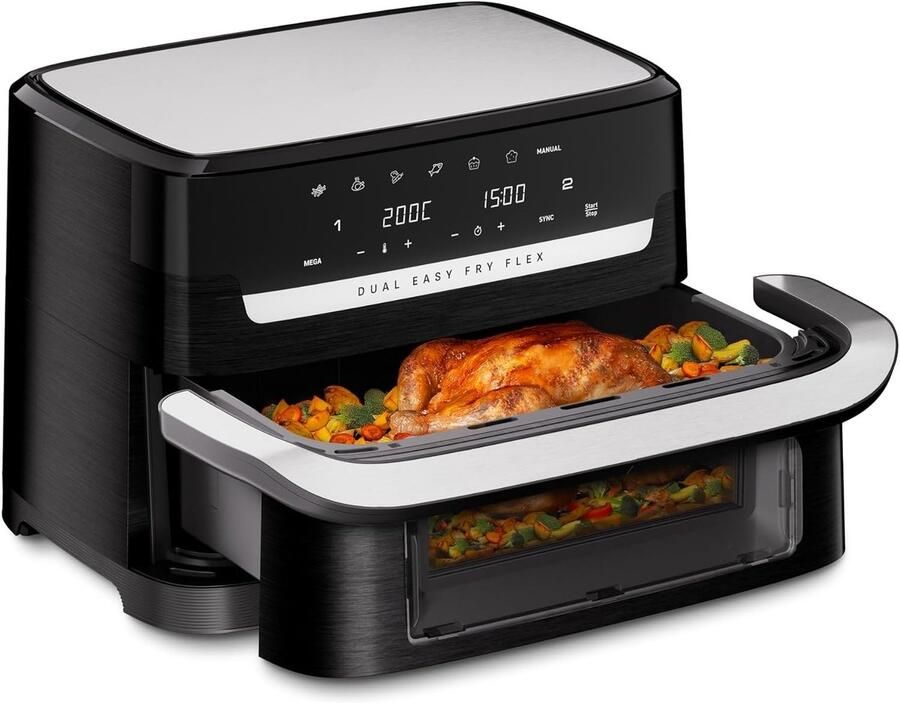 Dual Easy Fry Flex FlexCook EY9228E0 Hot Air Fryer 9 Litres Total Capacity 7 Different Modes 2 Independent Cooking Zones Black
