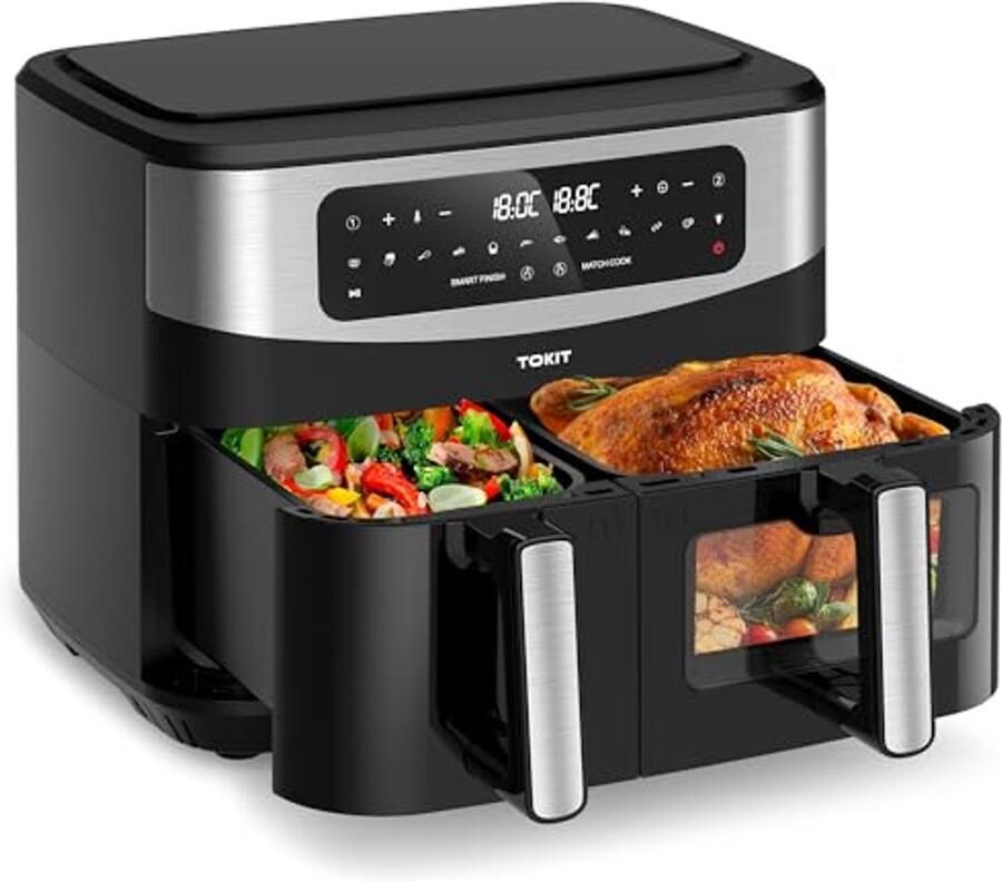 Dual Zone Heteluchtfriteuse 2800W met Kijkvenster en 12-in-1 Kookprogramma's