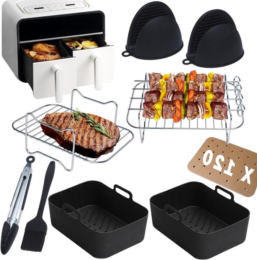 Dual Zone heteluchtfriteuse accessoireset 9-delige luchtfriteuse-accessoires voor AF400EU AF300EU 7.6L-9.5L en andere Dual Zone luchtfriteuse-accessoires