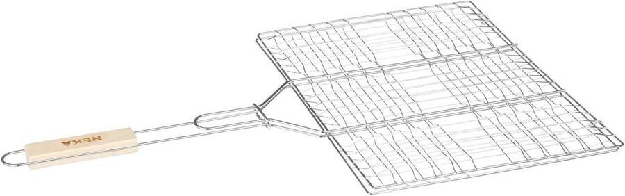 Dubbel grillrooster metaal 30x40 cm met houten handvat