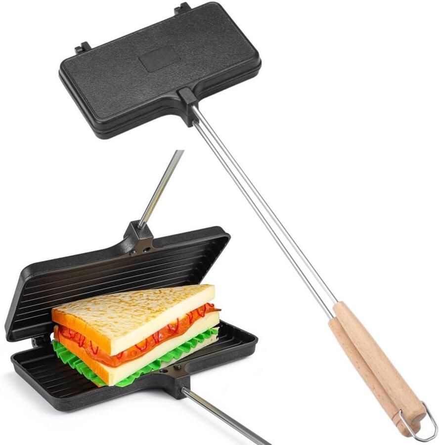 Dubbel taartijzer Sandwichmaker kampvuur Buiten koken Afneembare handgrepen 8.2 x 21.7 inch Zwart