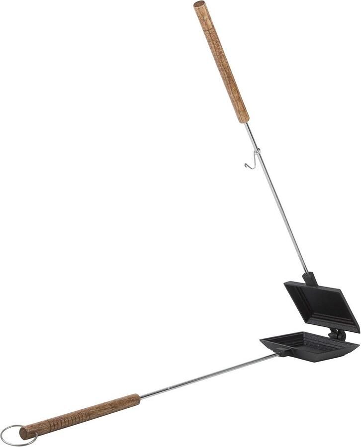 Dubbel Tosti IJzer voor Open Vuur en BBQ Gietijzeren Broodrooster