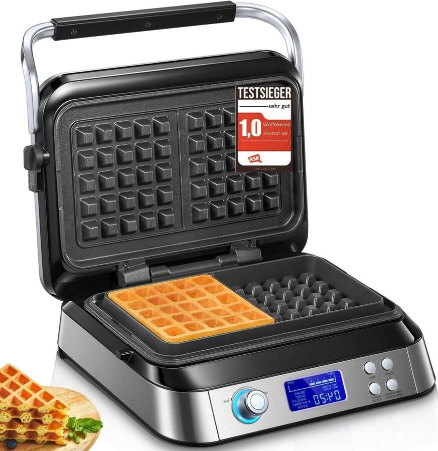 Dubbel Wafelijzer 1600 W met LCD-Display en Countdown-Timer voor Perfecte Belgische Wafels