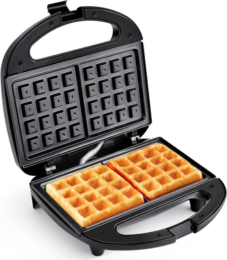 Dubbel Wafelijzer Belgische Wafels Snelle Ontbijtjes Maken Automatische Temperatuurregeling 21 x 22 cm Zwart